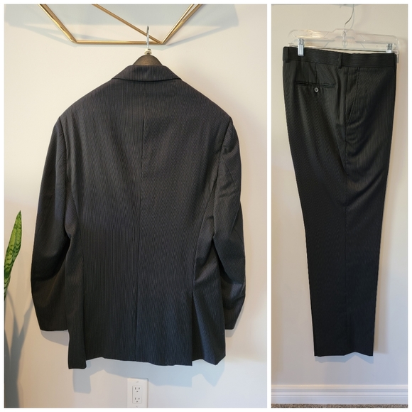 Daniel Hechter 2-Piece Wool Suit, Size 46L, Black Punstripe - Picture 2 of 16